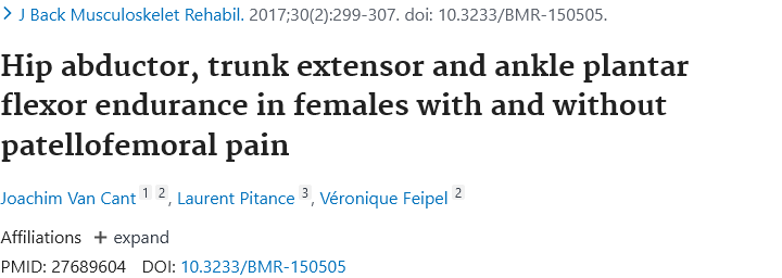 Hip abductor trunk extensor and ankle plantar flexor endurance in females with and without patellofemoral pain