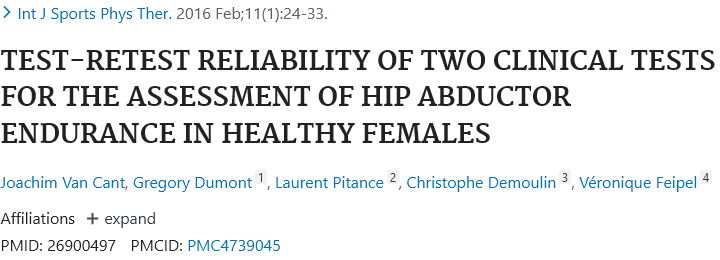 TEST-RETEST RELIABILITY OF TWO CLINICAL TESTS FOR THE ASSESSMENT OF HIP ABDUCTOR ENDURANCE IN HEALTHY FEMALES